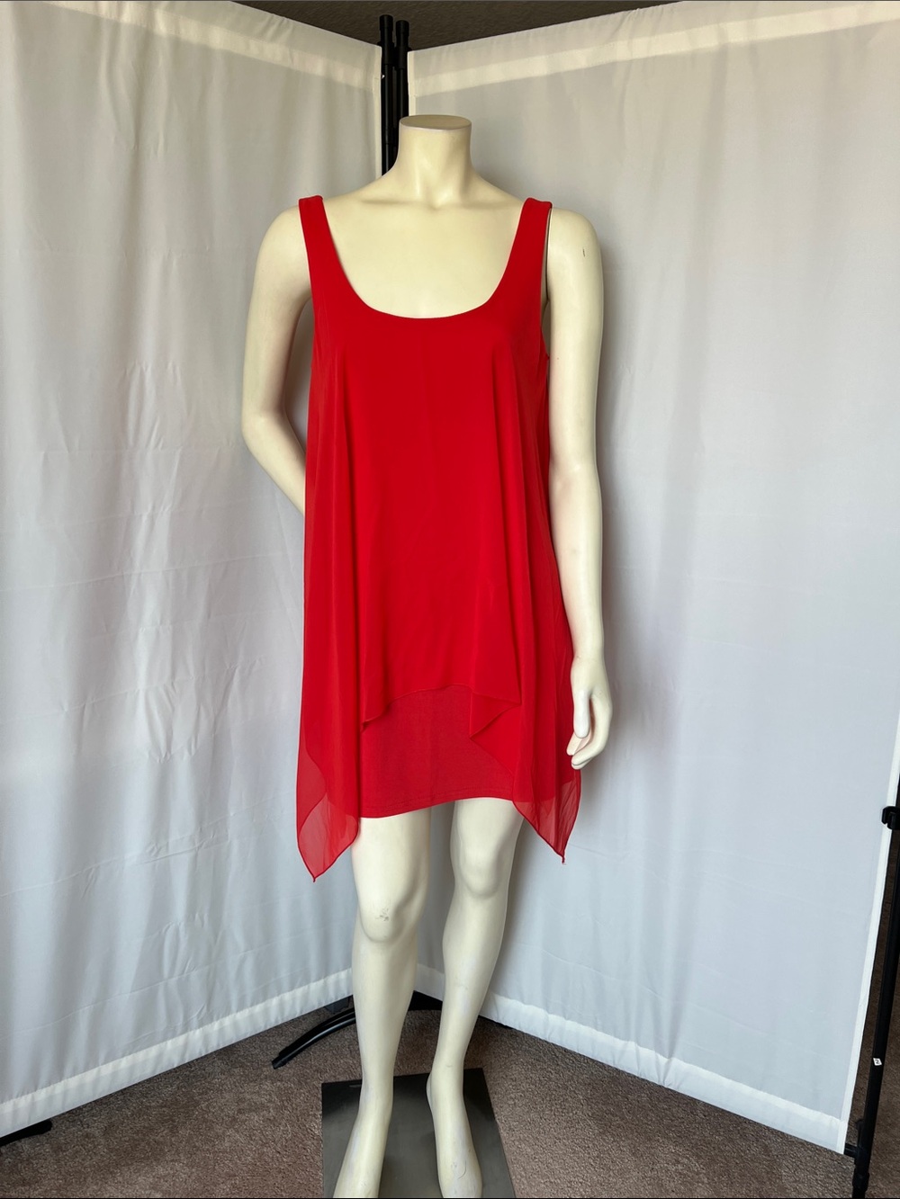 Joseph Ribkoff Asymmetrical Flowy Red Sleeveless Chiffon Tunic Dress